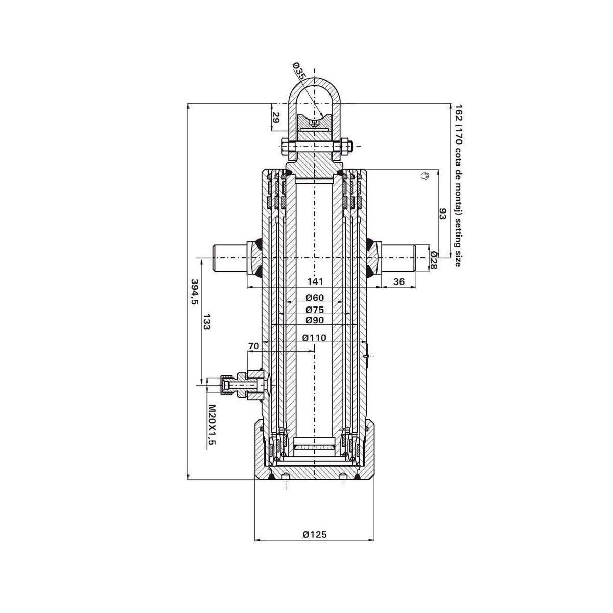 Cilindru hidraulic basculare telescopic remorca cu 3 trepte 5T
